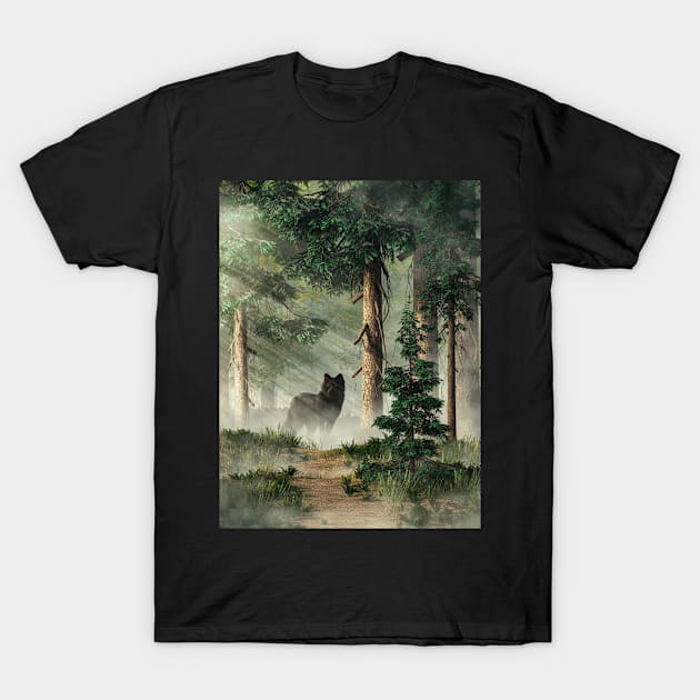 Black Wolf on the Path T-Shirt by DanielEskridge